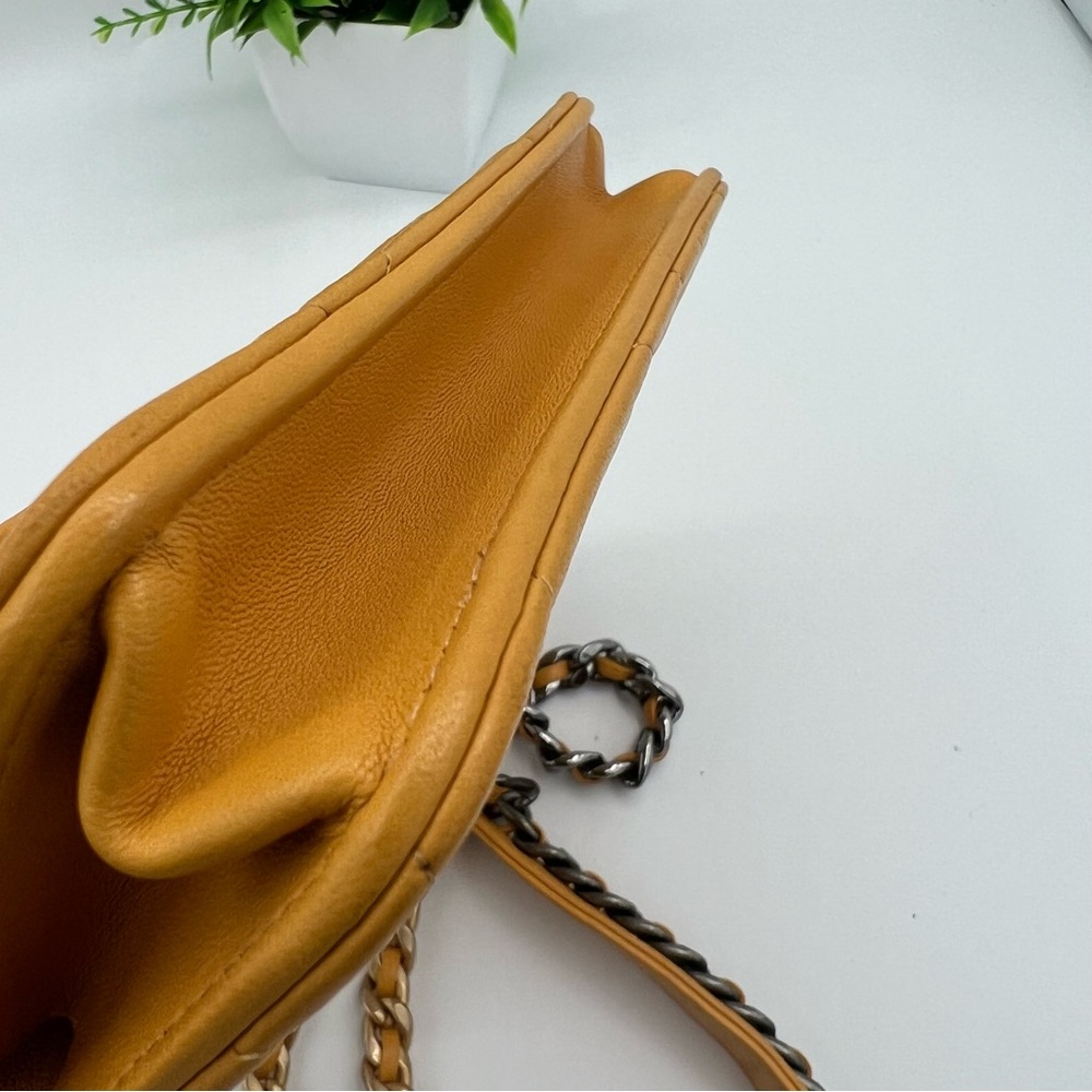 Chanel 19 Wallet On Chain Lambskin mustard yellow shoulder bag❤️ - Picture 12 of 13